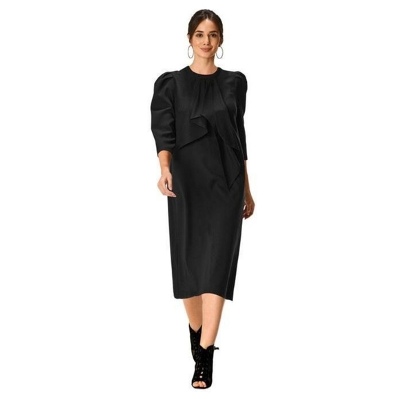 eshakti Dresses & Skirts - eShakti Asymmetric Ties Crepe Shift Dress Sz L-14 Black Minimalist Cocktail